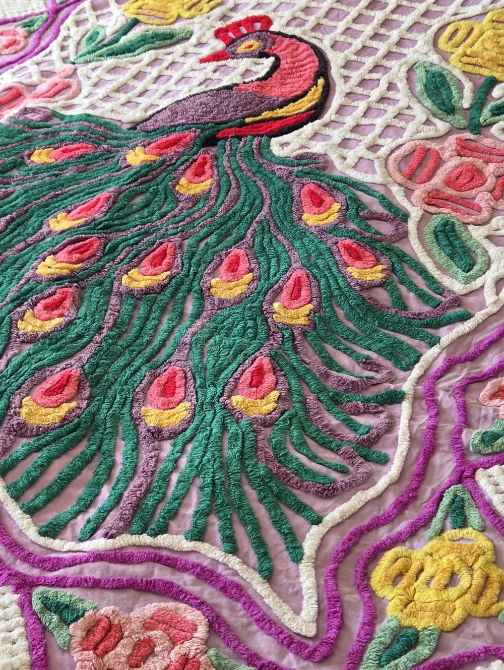 Vintage Chenille Peacock Bedspread Purple 98